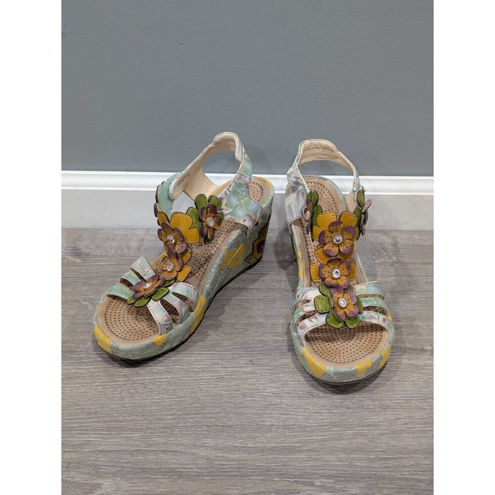 Laura Vita Jacsmino Fleur Wedge Sandals Multicolor Floral Boho Sparkle Sz 41